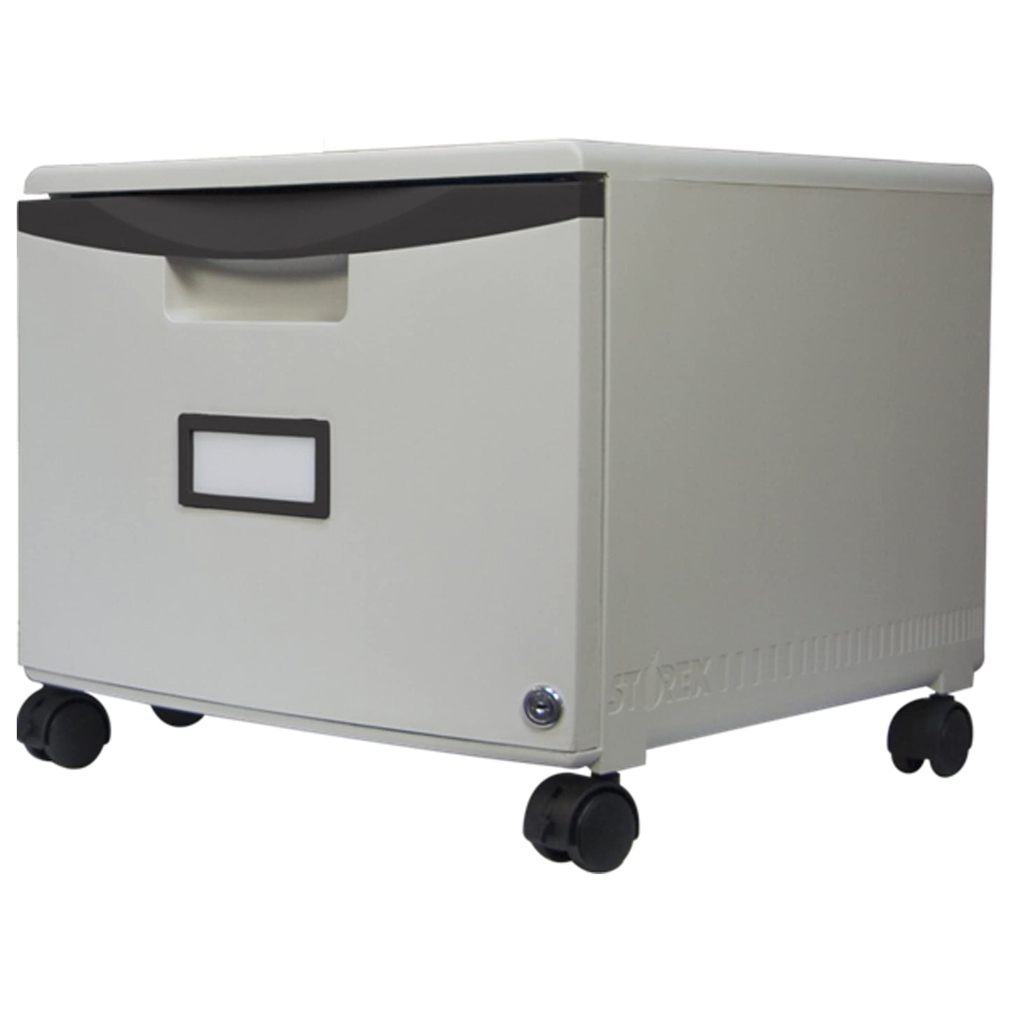 Storex Plastic One-Drawer File Cabinet – Locking Document Organizer with Casters for Home and Office, Gray, 1-Pack (61266A01C)