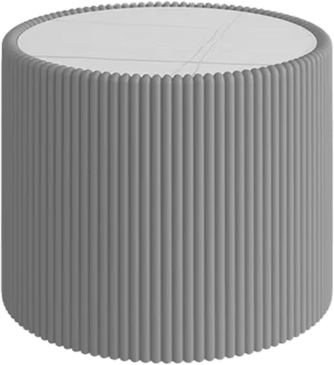 SSLine Round Drum Coffee Table Modern Sintered Stone Top Side End Table in Grey