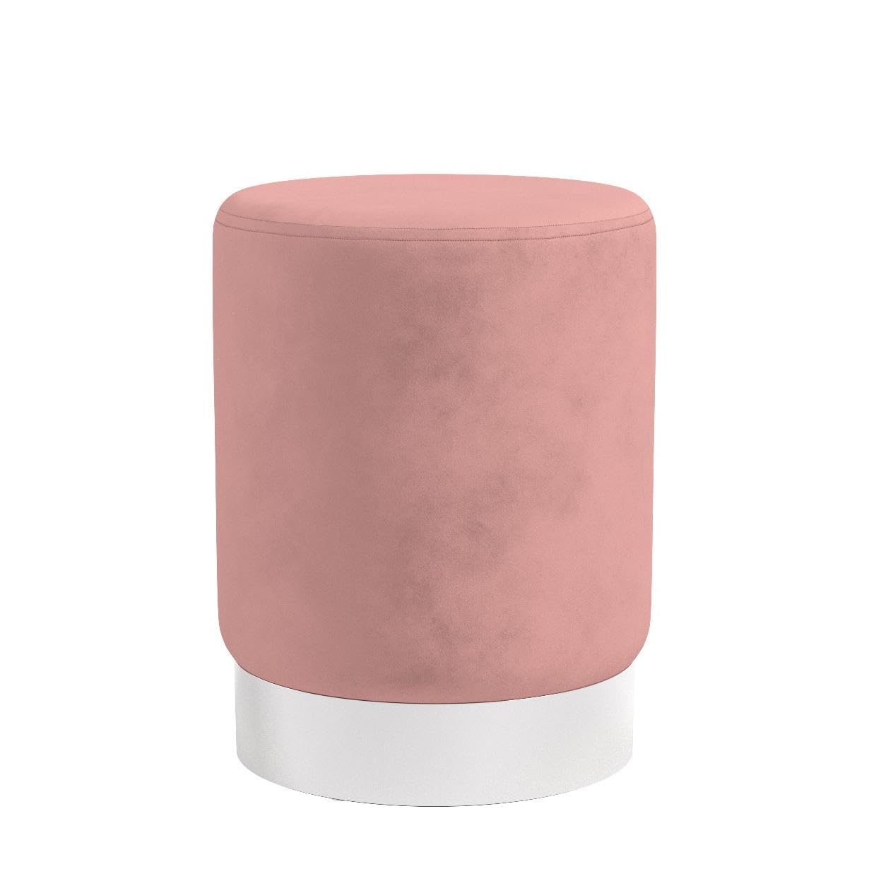 BIRDROCK HOME Round Ottoman Foot Stool – Modern Soft Padded Velvet Vanity Chair with Silver Metal Trim – Accent Chair or Foot Rest for Living Room, Bedroom, or Dressing Room (Dusty Rose)