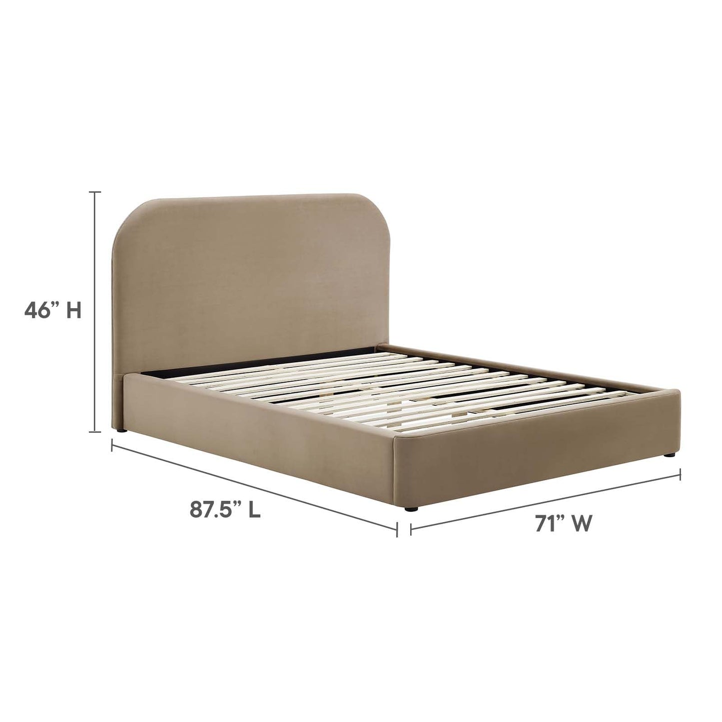 Modway Keynote Modern Queen Bed Frame with Curve Shaped Headboard in Taupe, Upholstered in Performance Velvet, Queen Size Platform Bedain-Resistant Velvet Bed, Soft Cloud Bed Frame