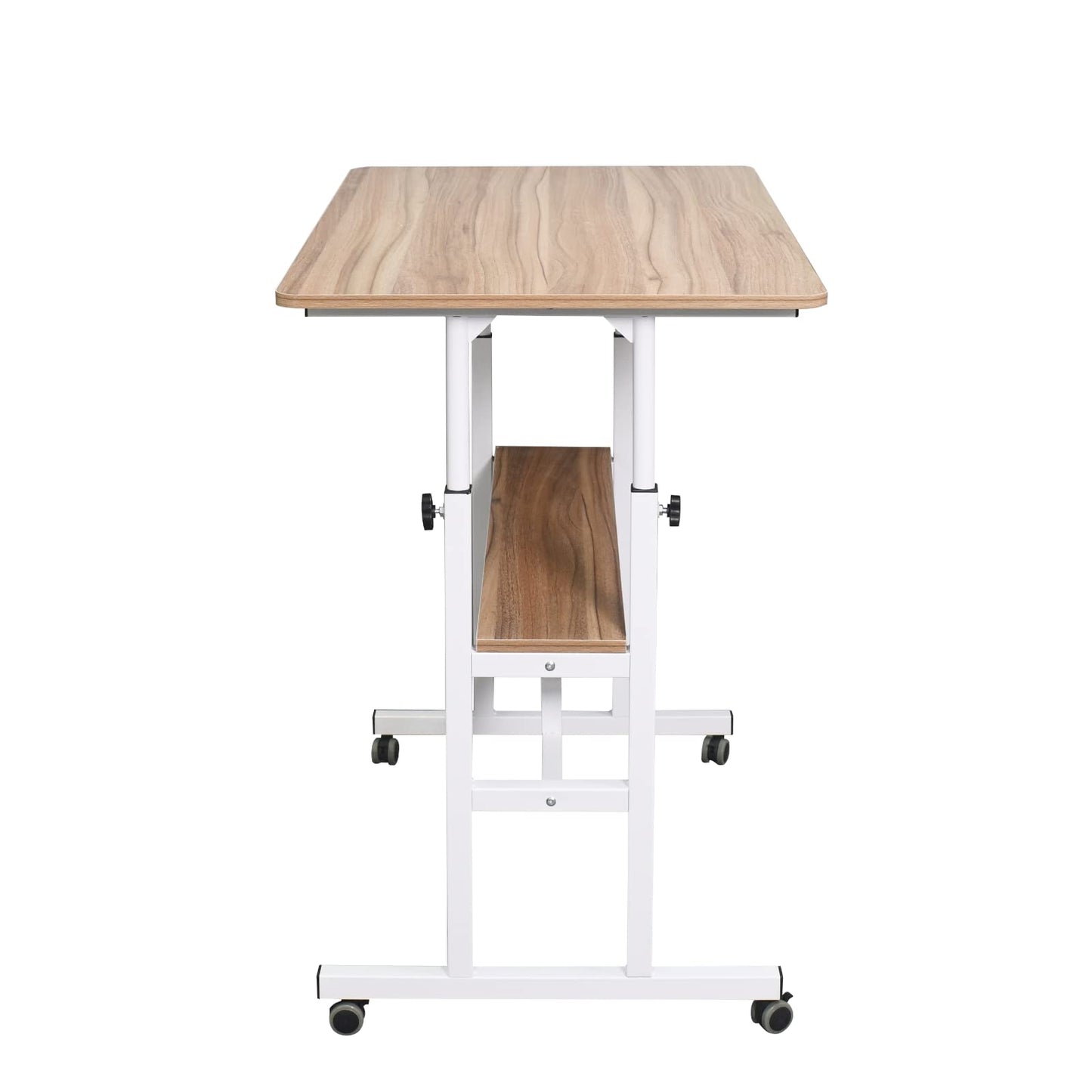 AIZ Mobile Standing Desk, Adjustable Computer Desk Rolling Laptop Cart on Wheels Home Office Computer Workstation, Portable Laptop Stand Tall Table for Standing or Sitting, Oak, 39.4" x 23.6"