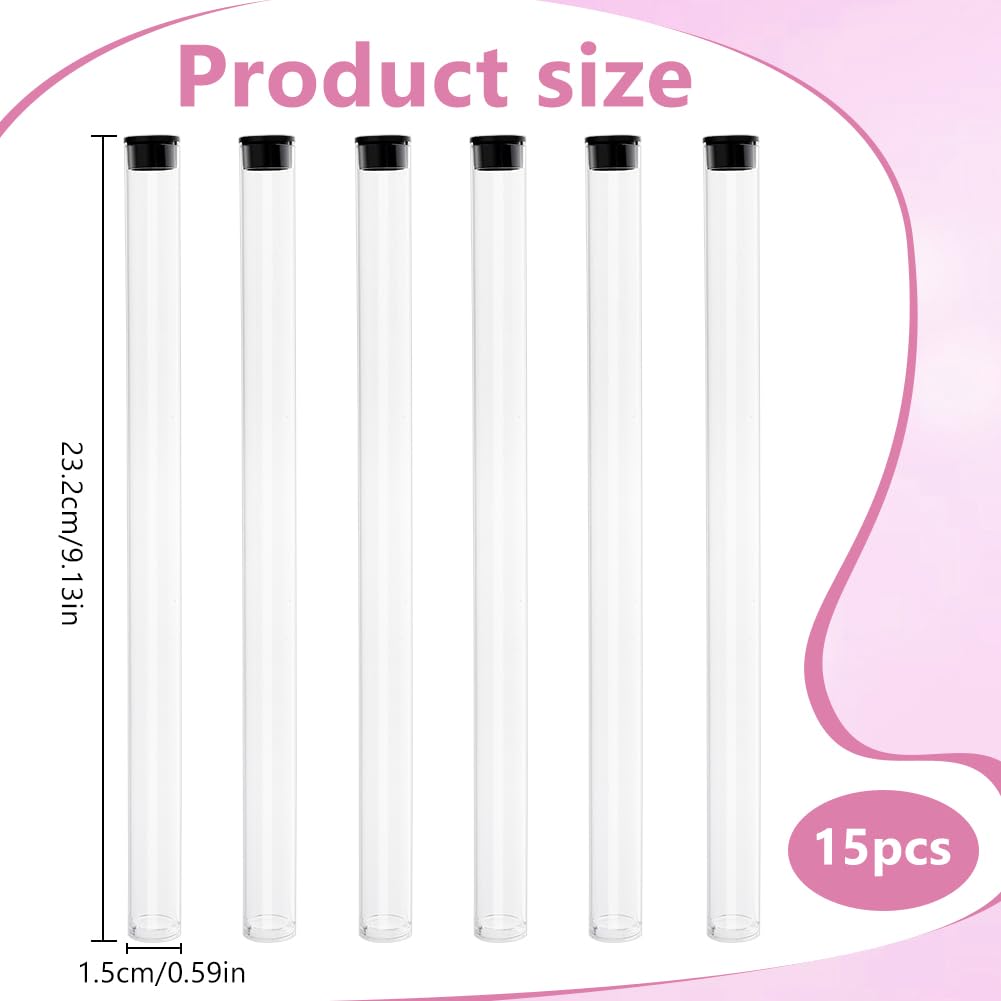 WEBEEDY 15 PCS Incense Storage Tubes with Black Lid Clear Acrylic Tube for Incense Sticks Storage Holder for Meditation Yoga Relaxation Prayer Party Decoration,9.13x0.59 Inch(No Incenses Stick)