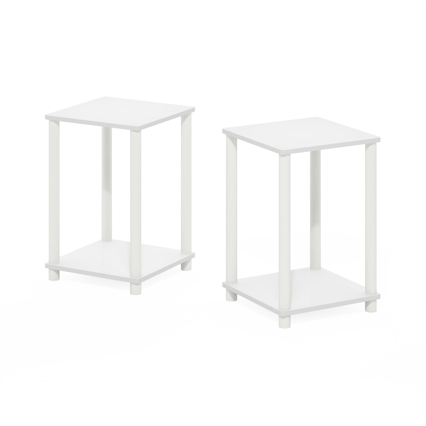 Furinno Turn-N-Tube Side Table Set of 2, 2-Tier Stackable Modern End Table with Open Shelf, Toolless Night Stand, Bedside Table, for Living Room, Bedroom, White