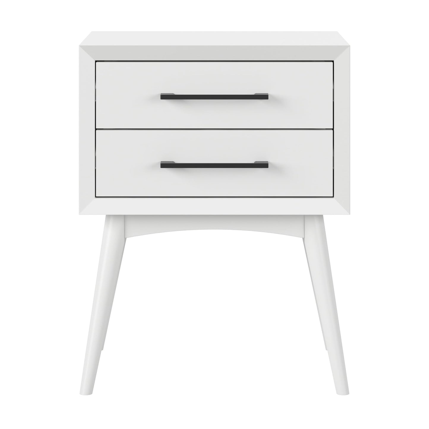 AFI, Pasadena Solid Wood Mid-Century Modern 2 Drawer Nightstand, White