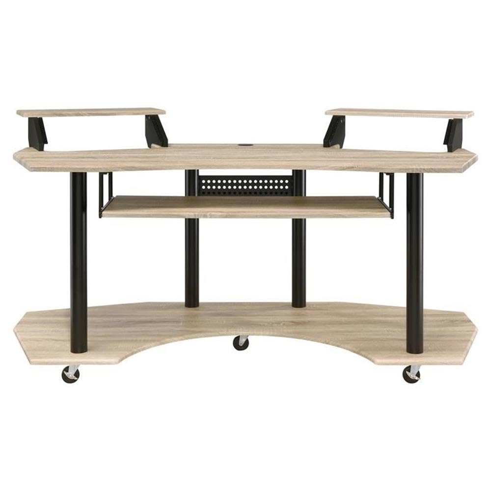Acme Eleazar Wooden 3-Shelf Music Recording Studio Desk in Natural Oak