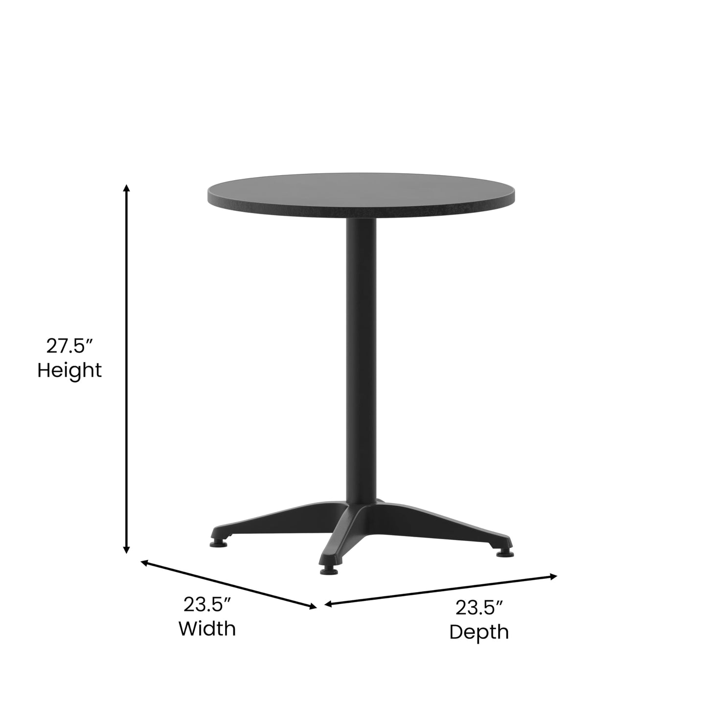Flash Furniture Mellie 23.5'' Round Metal Indoor-Outdoor Table with Base, Black