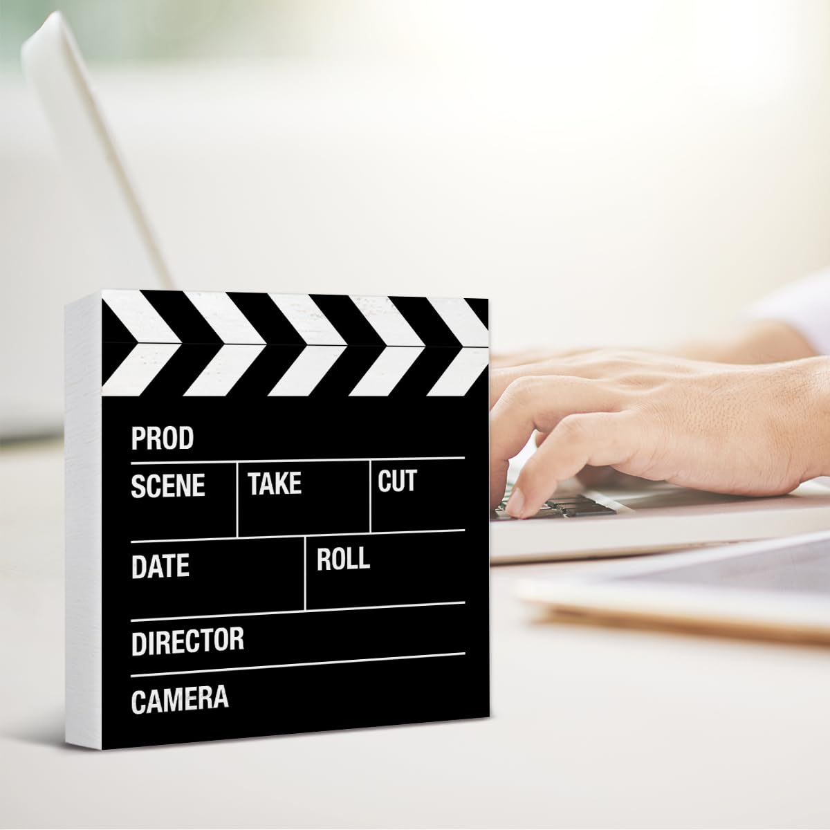 Movie Room Decor Sign, Gift for Filmmaker Director Crew Movies Lovers, Movie Night Film Slate Wooden Sign for Home Theater TV Room Table Shelf Decorations 5×5 Inches