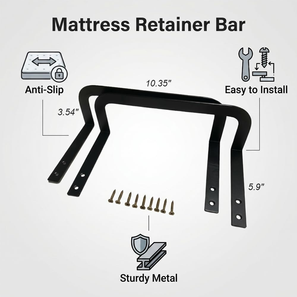 ANTEISI 2-Pcs White L-Shaped Metal Mattress Holder – Low-Profile Steel Bed Frame Stabilizer with Screws, 10.35x3.54 Inch,to Stop Sliding (Fits Mattress Height >3.54in)