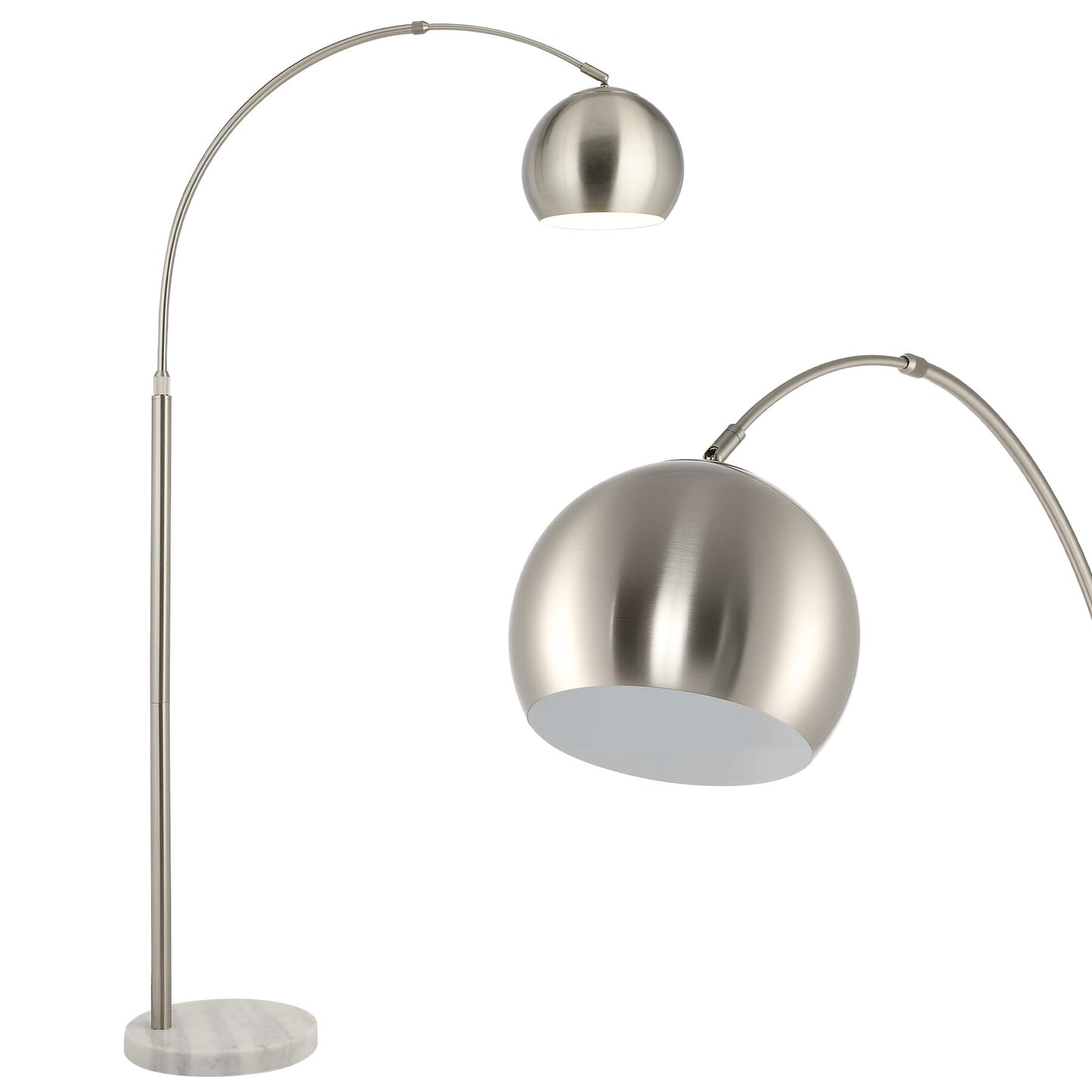 CO-Z Modern Floor Lamp for Living Room, Brushed Nickel Arc Floor Lamp with LED Bulb, Marble Base Contemporary Tall Lamp for Living Room Couch Sofa, Height Up to 69 Inch