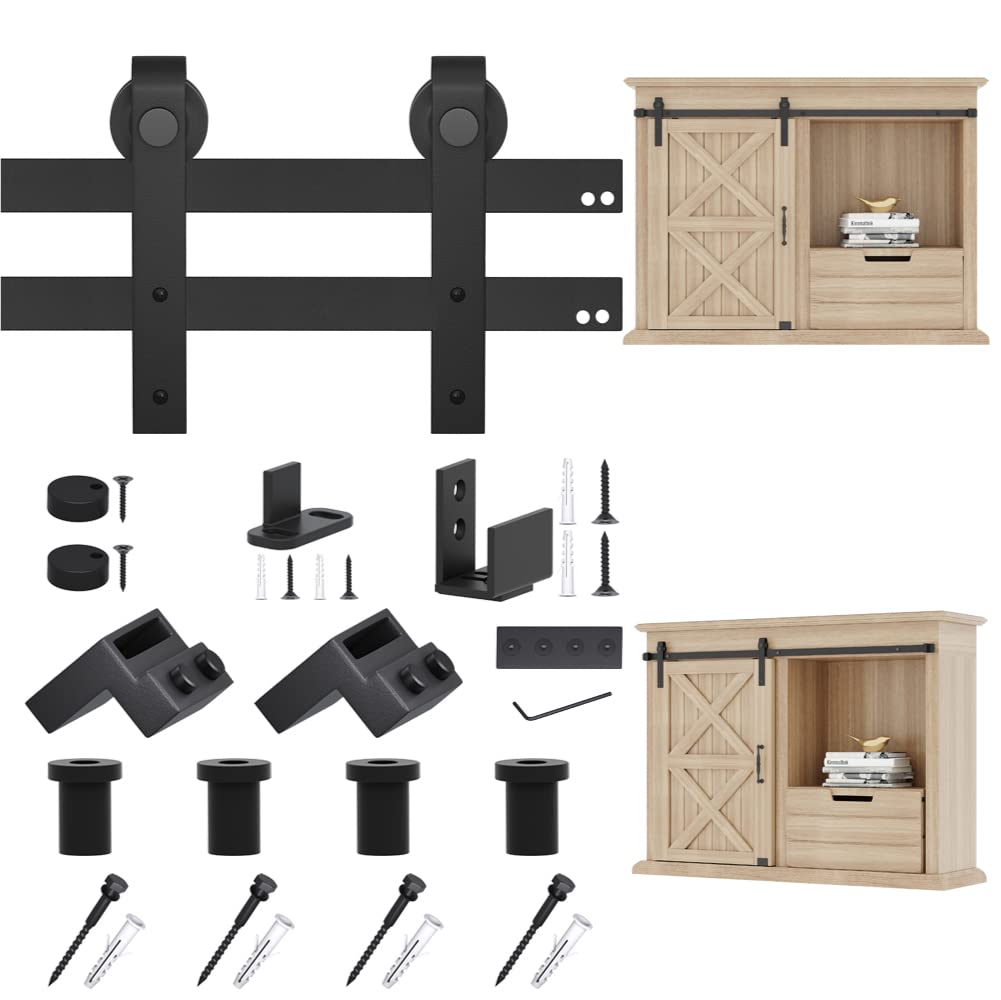 ZEKOO 5FT Super Mini Sliding Barn Door Hardware Kit for Single Door Cabinet, Small Barn Door Hardware Track Kit for TV Stand, Cupboards, Storage Cabinets, Wardrobes, J Shape Hanger (No Cabinet)