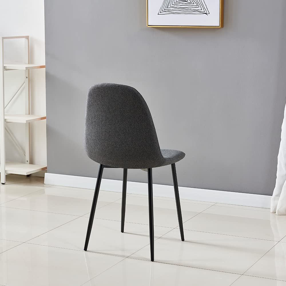 IDS Home Dining Chairs Set of 4, Mid Century Modern Fabric Side Chairs, Upholstered Armless Curved Back with Metal Legs, Chic Kitchen Decor/Living Room Furniture Accent (Gray)