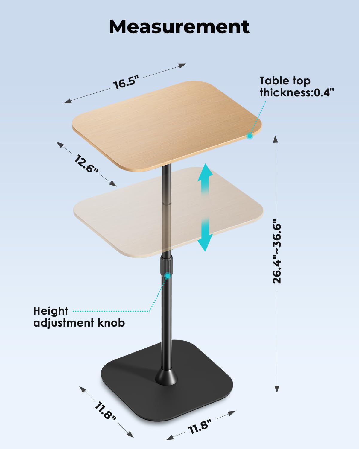 Viozon Floor Laptop Stand for Bed,Laptop Table, Small & Portable Standing Desk with Adjustable Height 26.7"-36.62", Quick Installation for Office,Conference Room,Living Room,Home Office,Bed/Sofa Side
