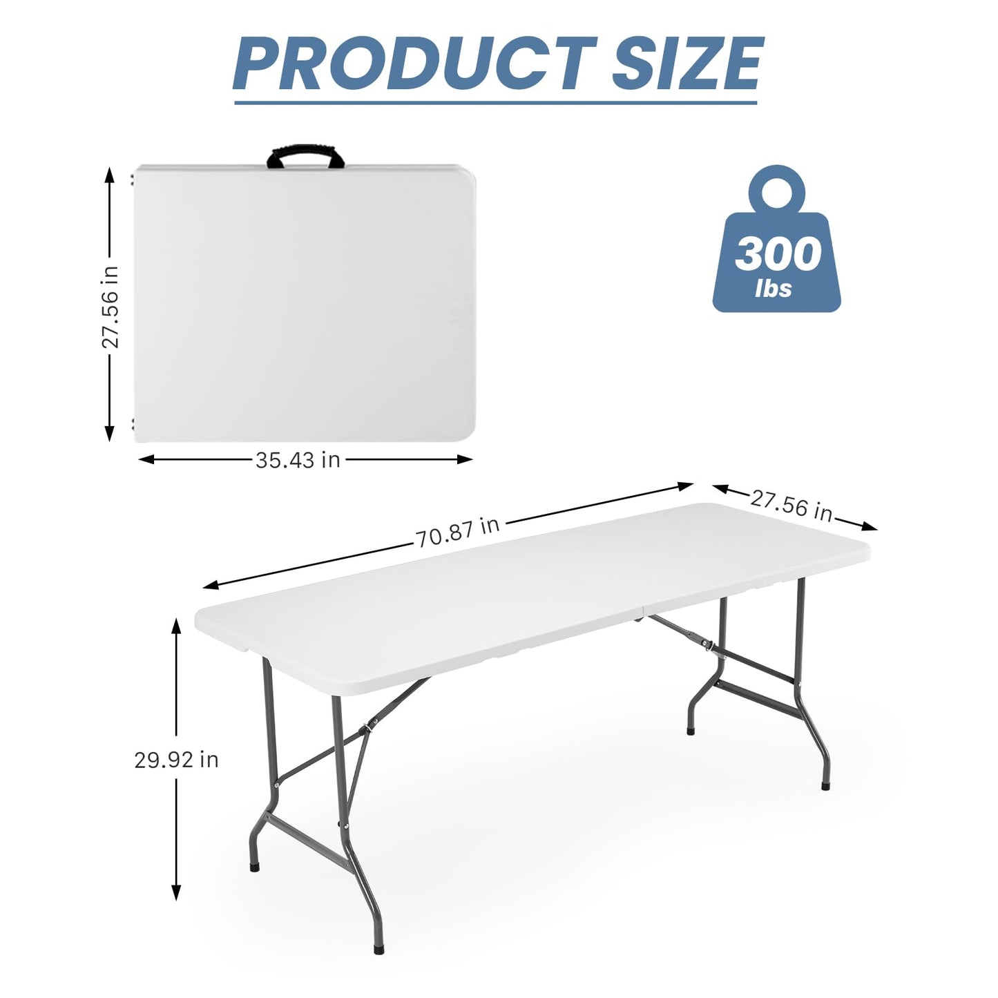 Sweetcrispy 6 FT Folding Picnic Table Easy to Fold and Store, Foldable Table for Camping Picnic Dining Party Kitchen Outdoor Indoor with Carrying Handle