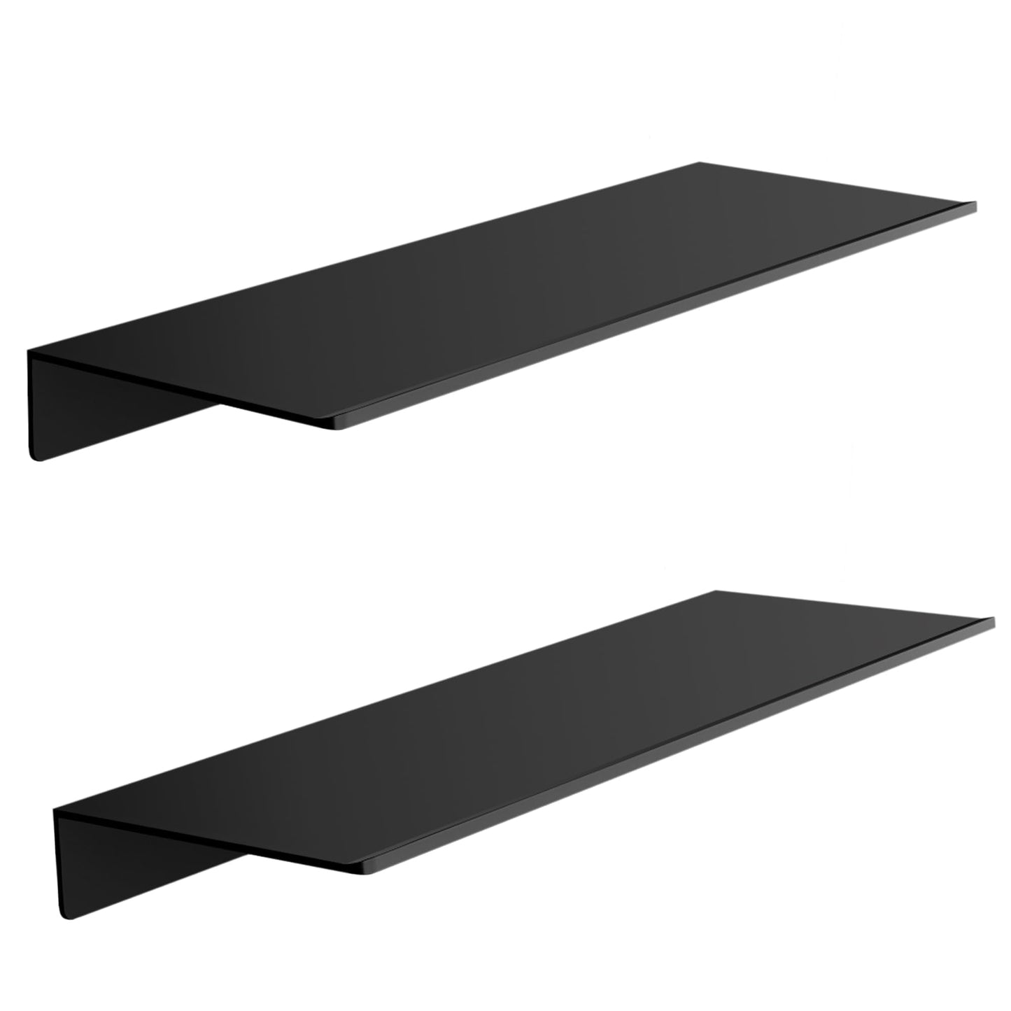 HNVNER Black Metal Wall Shelves, 15.7" (W), No Drilling, Adhesive Floating Wall Shelf for Living Room, Bedroom, Bathroom, Aluminium Shower Caddy (2 PCS)