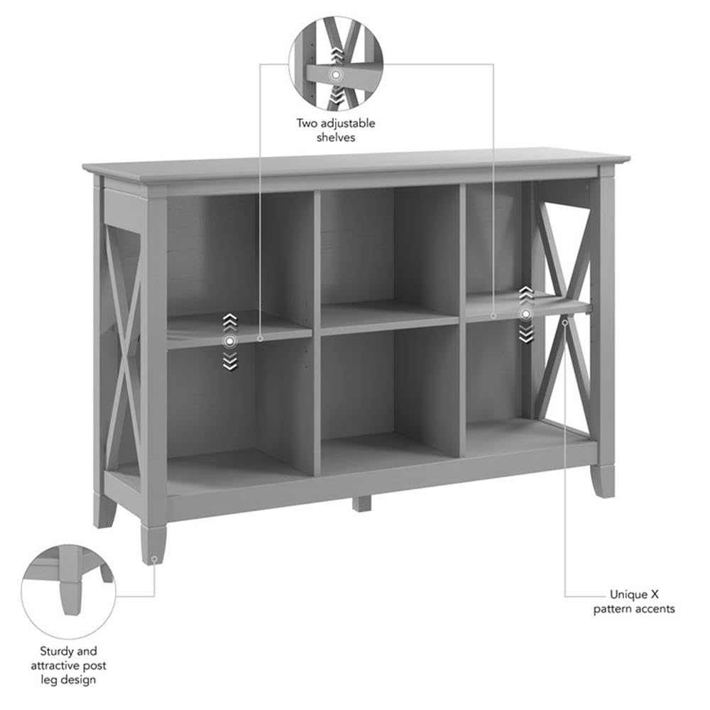 Bush Home 6 Cube Bookcase, Modern Farmhouse Organizer with Open Shelving and Cubbies, Storage for Living Room or Home Office, Key West Collection, Cape Cod Gray