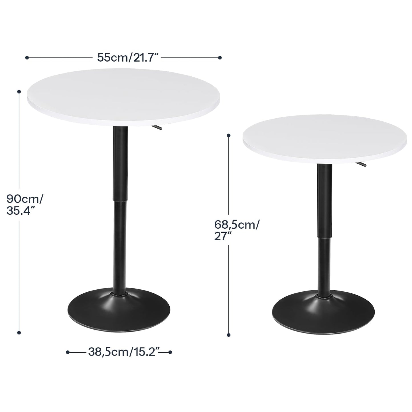 HOOBRO Bar Table, Height-Adjustable Round Pub Table 27-35.4 Inches with Sturdy Base, Modern Style, Easy to Assemble, Suitable for Small Space, White BW58BT01G1