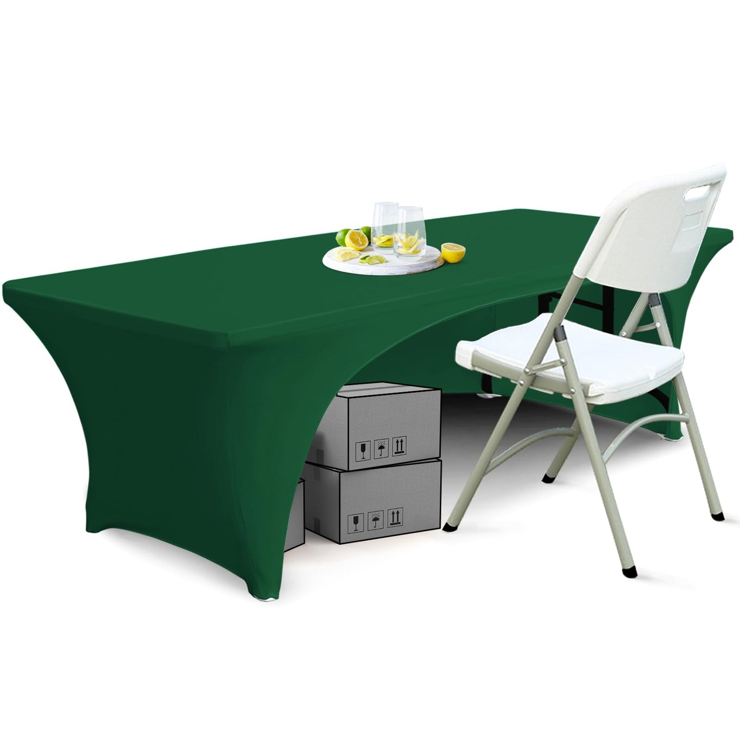 ABCCANOPY 6 ft Spandex Table Cover Open Back Fitted Tablecloth Stretch Washable Tablecover Table Topper for Rectangle Tables Forest Green