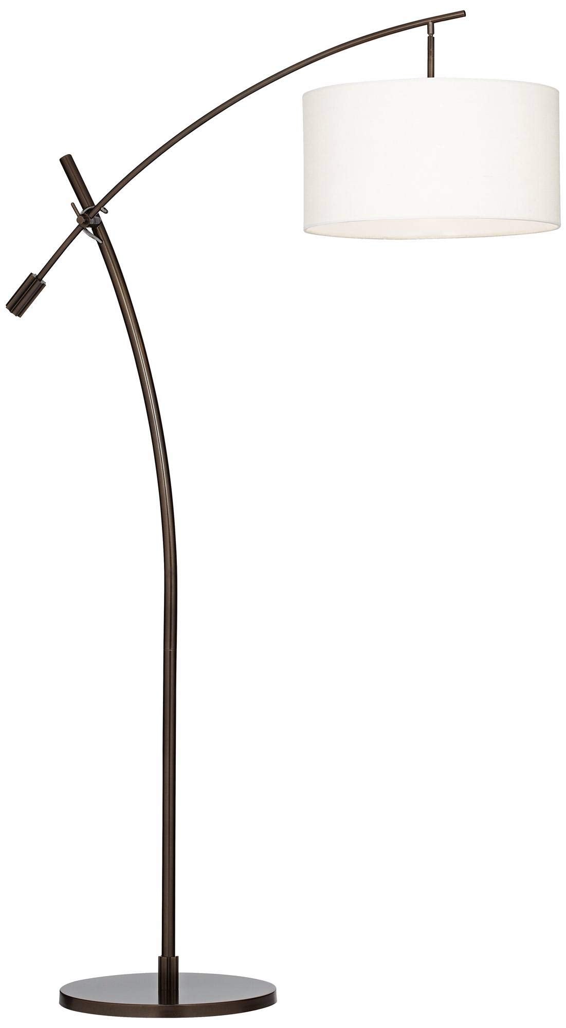 Possini Euro Design Raymond Modern Arched Floor Lamp Standing 69" Tall Bronze Brown Metal Slim Profile Off-White Linen Drum Shade Adjustable Boom Arm for Living Room Reading House Family Bedroom