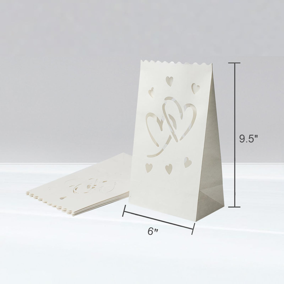 Homemory Valentine's Day 50 PCS White Luminary Bags with Hearts, Upgraded Moisture-Proof Candle Bags, Tea Light Luminaries for Wedding, Halloween, Thanksgiving, Christmas, Party