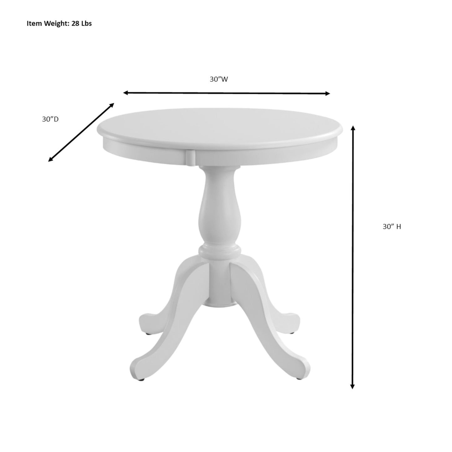 Carolina Chair & Table Fairview Round Dining Table – Classic American Style Furniture, Seats 2-4 Person Wooden Top Pedestal Base Table for Kitchen or Dining Room (Pure White, 30")
