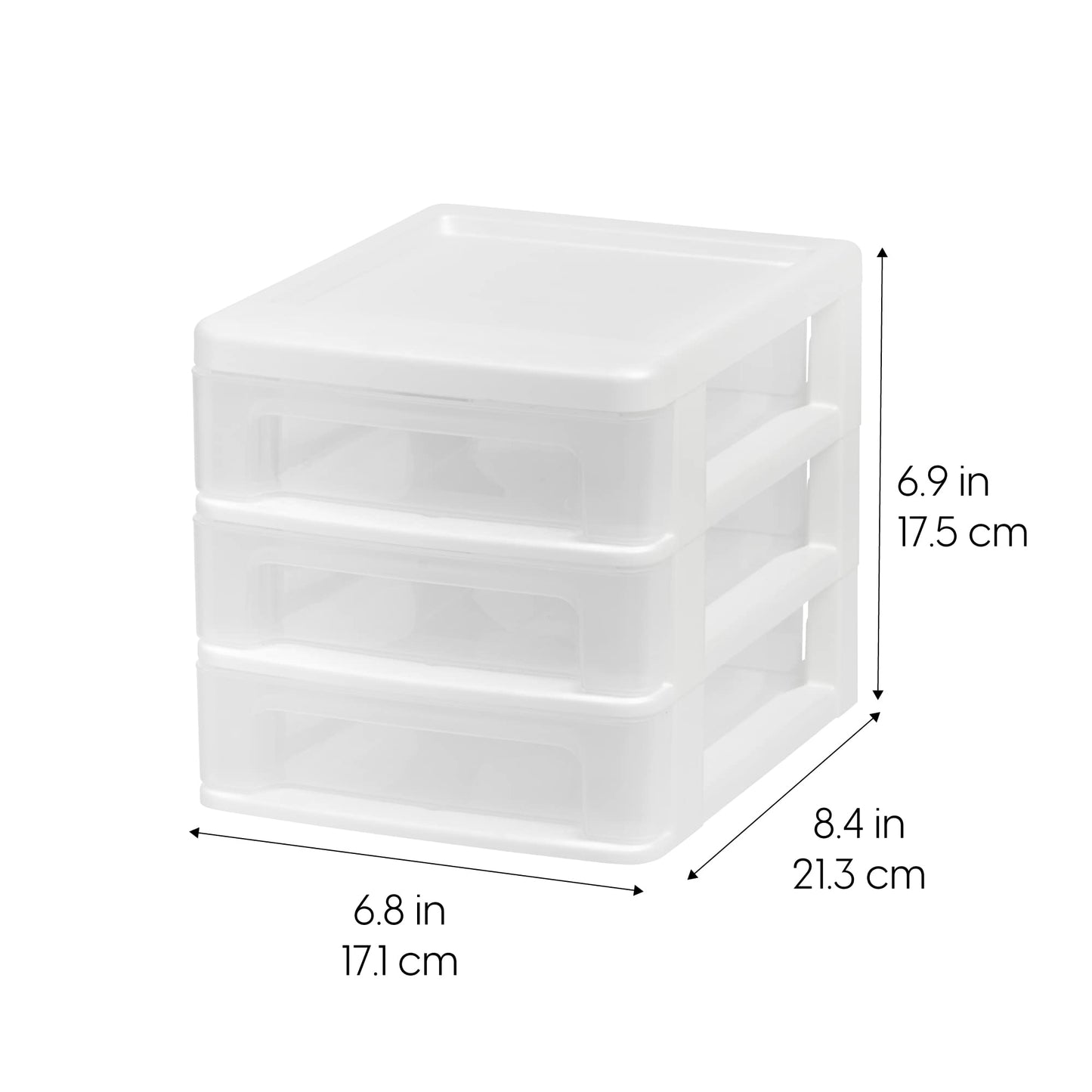 IRIS USA Plastic Stacking Desk Top 3-Drawer Storage Organizer, 2-Pack, for Makeup Vanity Nail Polish Bathroom Stationery Art Craft Supplies Kitchen Office Garage and Small Organization, Small, White