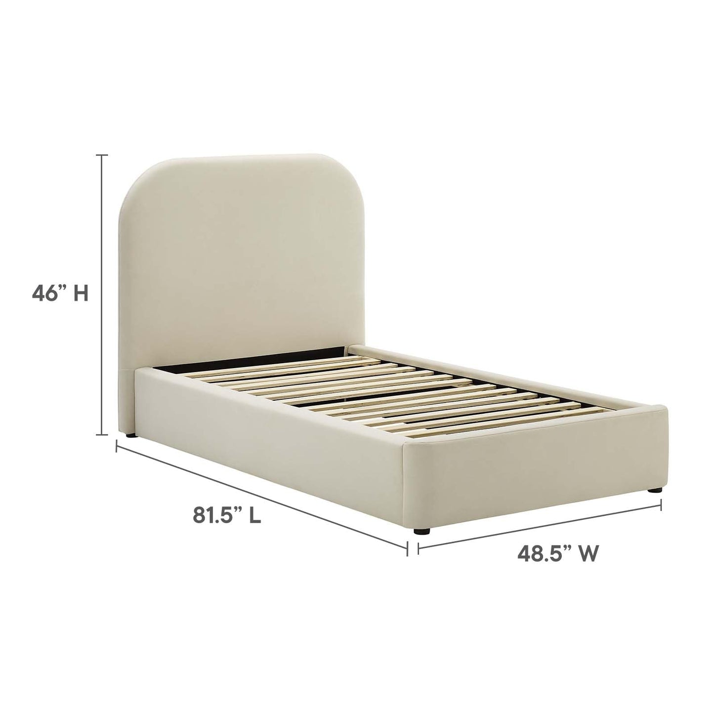 Modway Keynote Modern Bed Frame, Twin Size with Curve Shaped Headboard in Alabaster