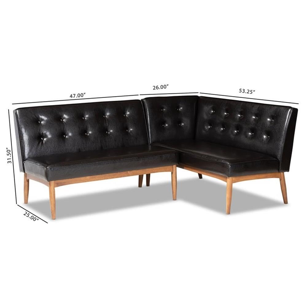 Baxton Studio Arvid Dark Brown Faux Leather 2-Piece Wood Dining Sofa Bench