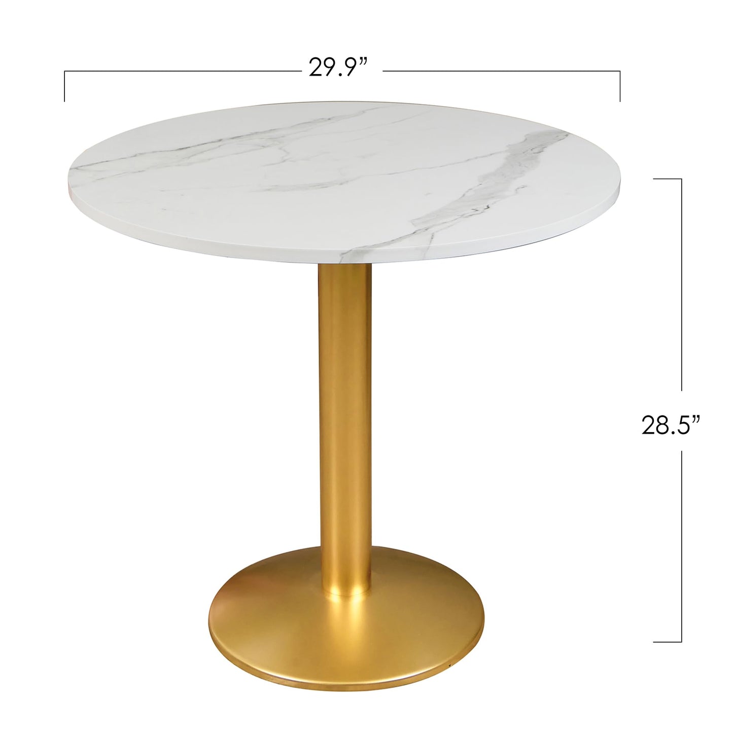 30 Inch Round Dining Table, Modern Tulip Bistro Table with White Faux Marble Top and Weighted Gold Pedestal Base, Small Kitchen Table for 2-4 People, Mid Century Style for Dining Room, Cafe, Office