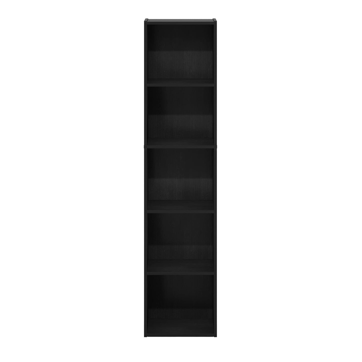 Furinno PASIR Book Shelf, 5-Tier Modern Bookshelf, Open Shelves Bookcase 9 x 12 x 52, Easy Assembly, for Living Room, Bedroom, Home Office, Blackwood