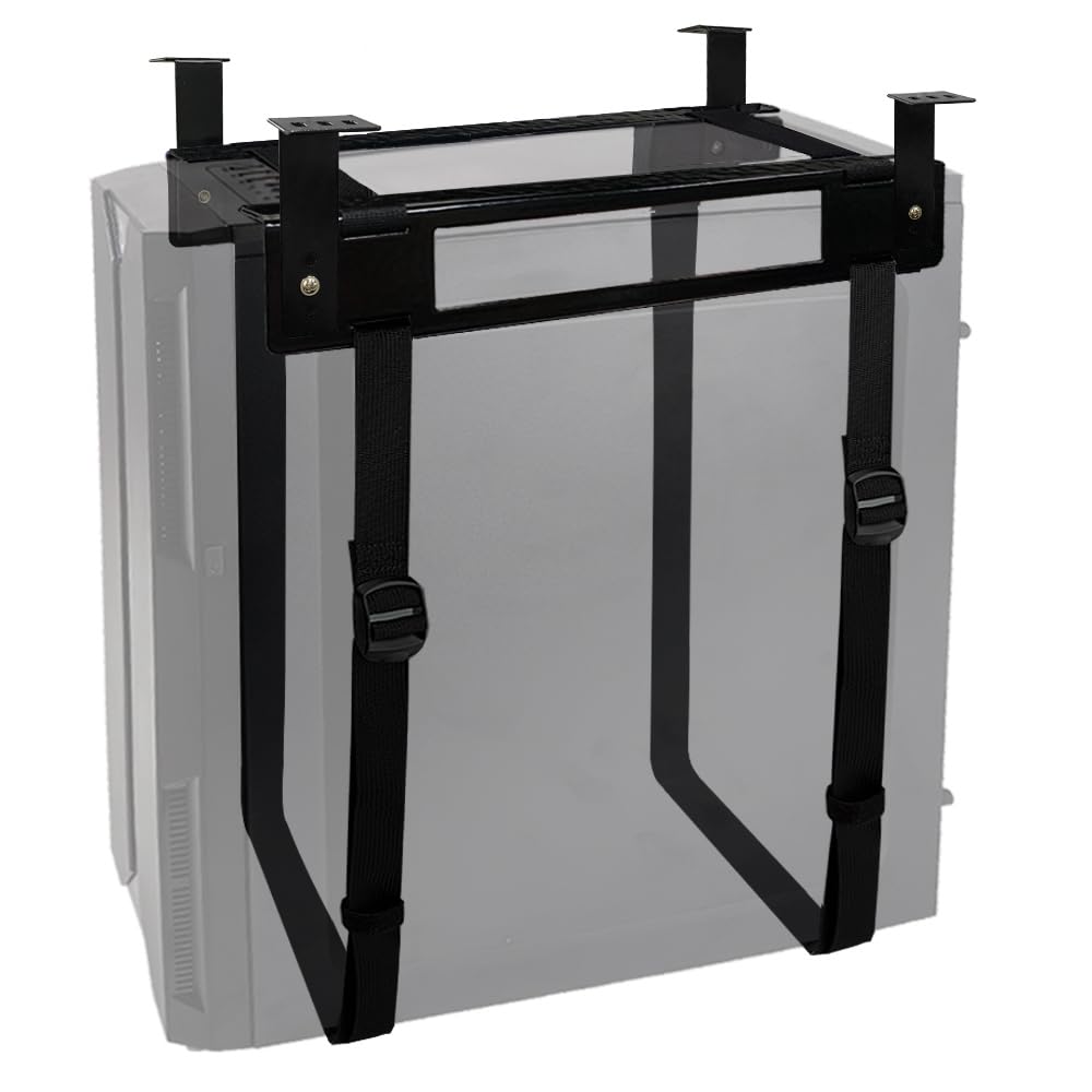 FEYRUN Under Desk PC Mount with Anti Scratch Sponge, Adjustable CPU Holder Bracket for Computer Tower (Black, Fixed)