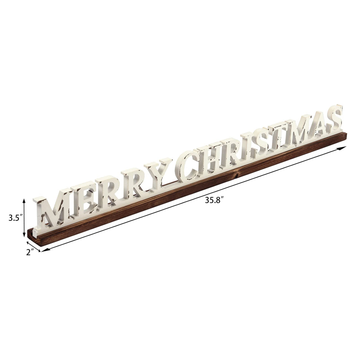 Farmhouse Merry Christmas Signs for Home Decor 36 inch, Handmade Distressed Finish White Winter Decor Christmas Wood Signs, Rustic Long Xmas Sign for Tabletop Shelf Mantle Living Room Bedroom