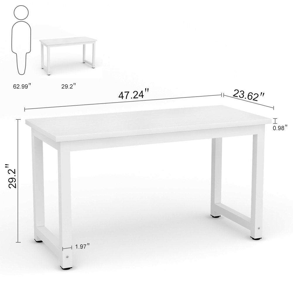 Tribesigns Modern Simple Computer Desk, 47 inch Office Desk Computer Table, Study Writing Study Desk for Home Office, White