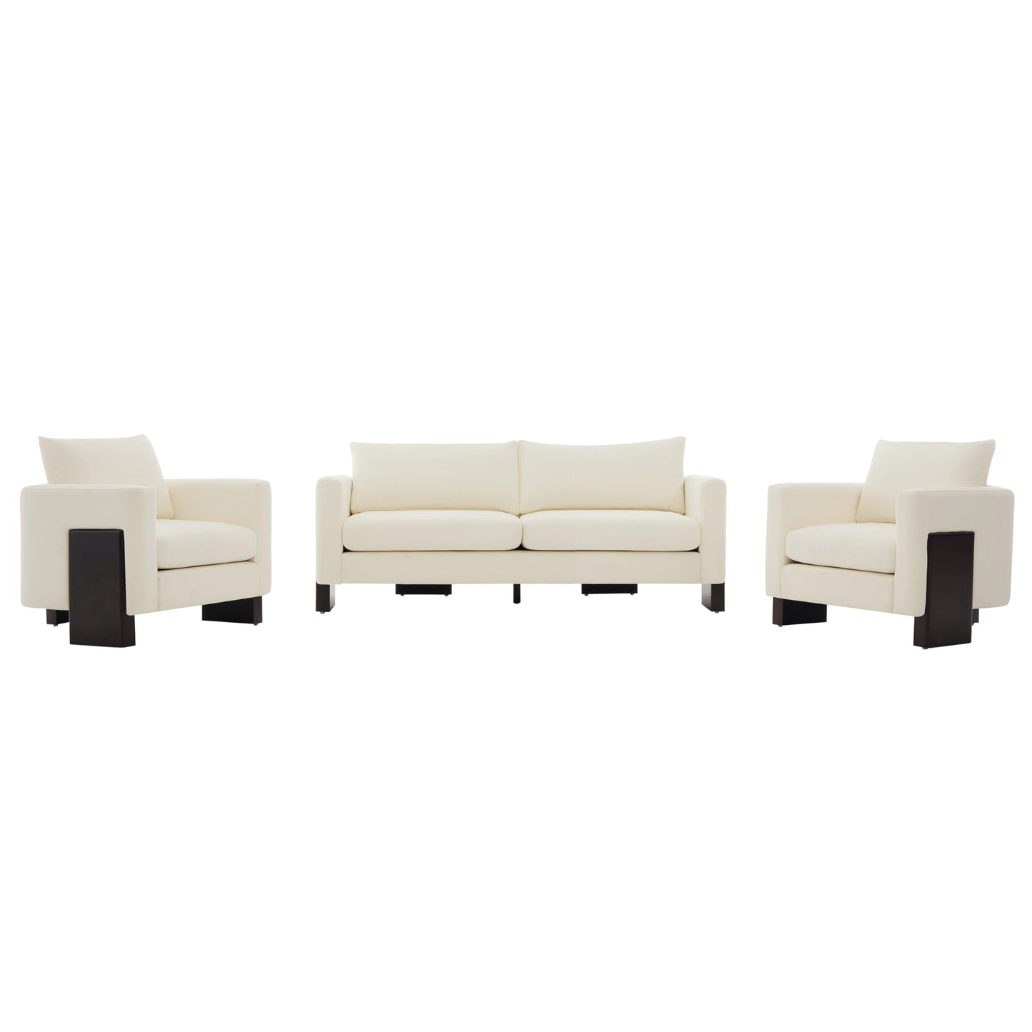 Christopher Knight Home Cozy Oversized 3-Seater Sofa Set with Two Single Chairs, Comfortable Modern Lounge Couch for Living Room or Office, Beige Chenille Fabric 5-Seater Sofa Set with Rubberwood Legs