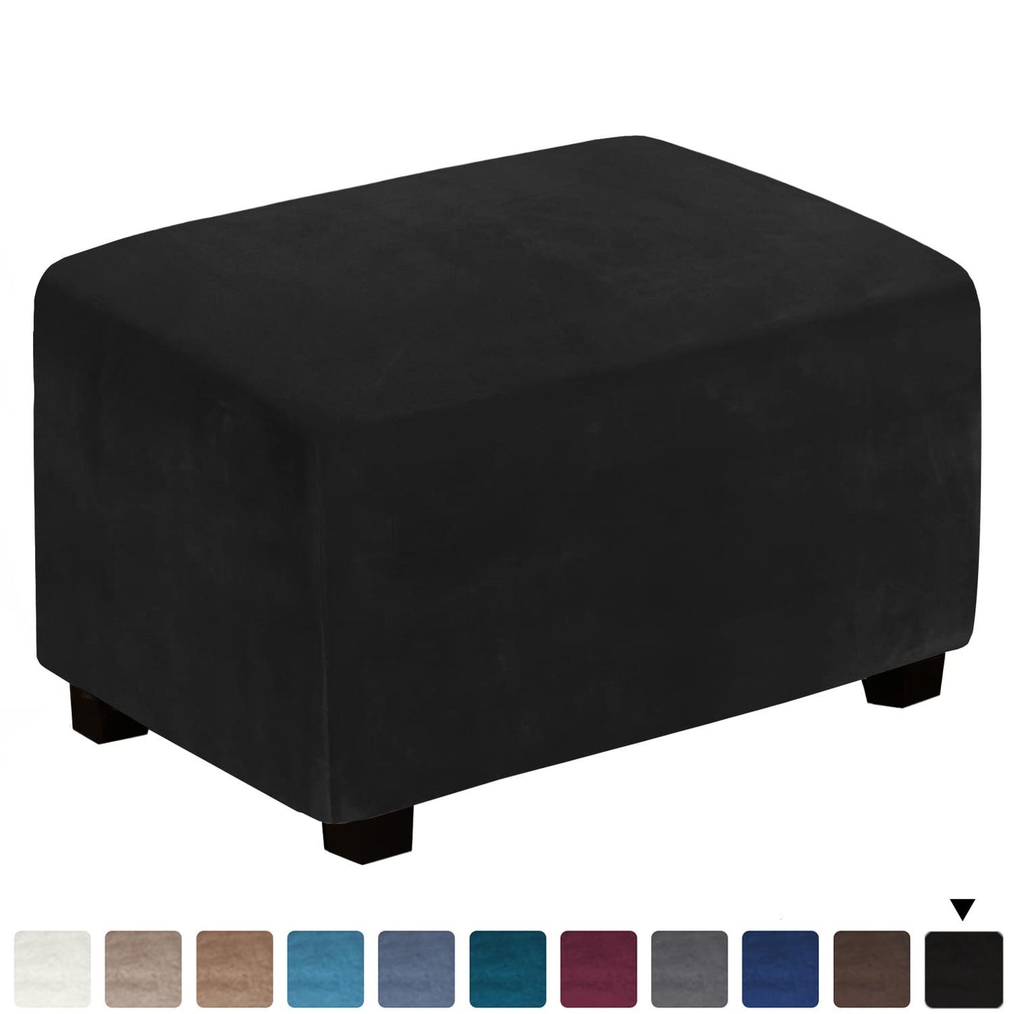 Velvet Ottoman Cover, Stretch Footstools Covers, Plush Foot Stool Slipcover, Removable Footrest Stool Sofa Slipcovers, Folding Storage Stool Furniture Protector for Room(Black,Rectangular Large)