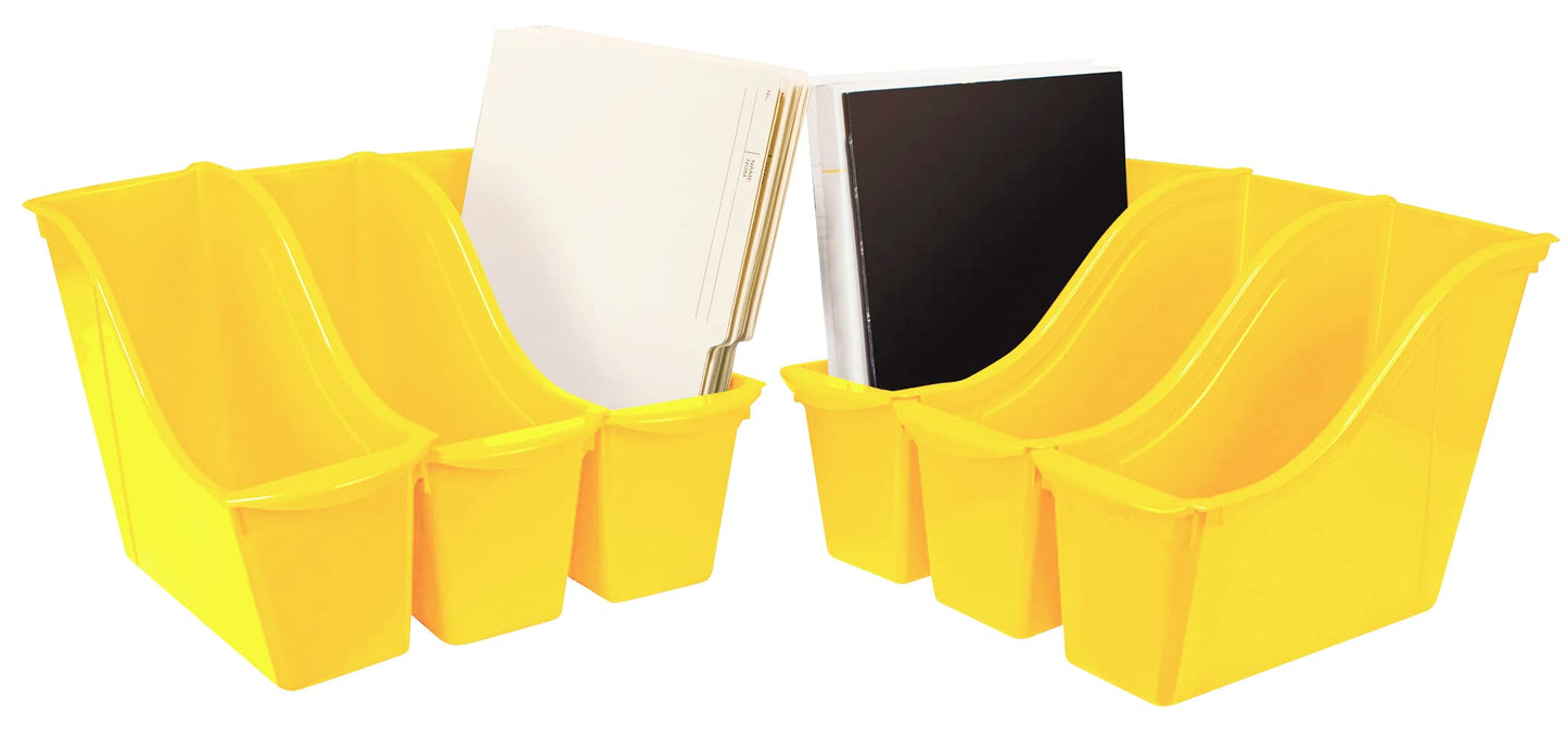 Storex Small Book Bin – Interlocking Plastic Organizer for Home, Office and Classroom, Yellow, 6-Pack (71112C06C)