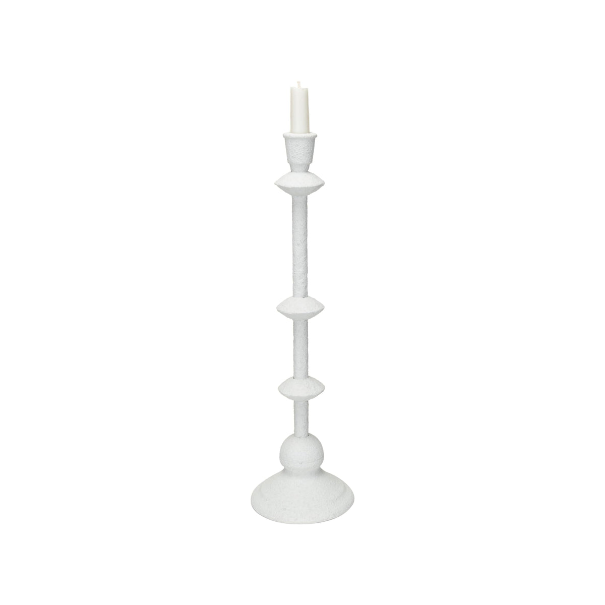Creative Co-Op Tall Metal Taper Candle Holder in Sand Finish, Antique White