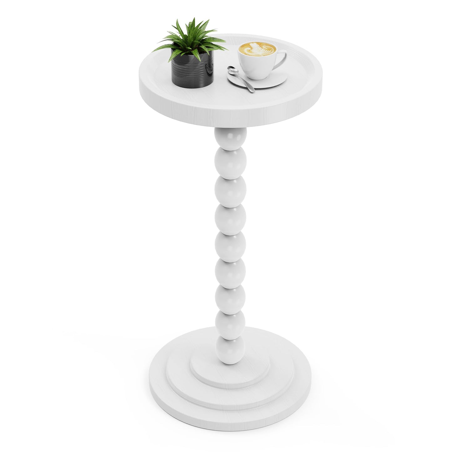 Round Wooden Side Table & Drink Table | Sturdy & Functional Mid-Century Modern Design with Solid Wood Base for Living Room, Bedroom, Office & More