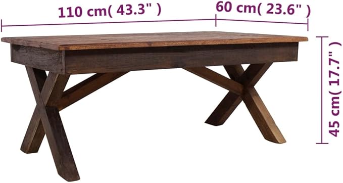 Rustic Farmhouse Coffee Table 43.3 Inch Handmade from Mixed Recycled Woods