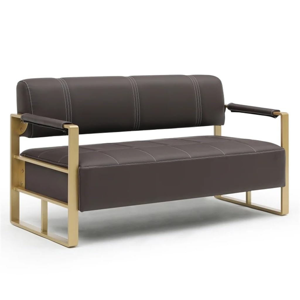 RXXCMD Brown 57.9" Width Upholstery Faux Bonded Leather Loveseat Sofa Office Apartment Studio Furniture with Golden Metal Arms