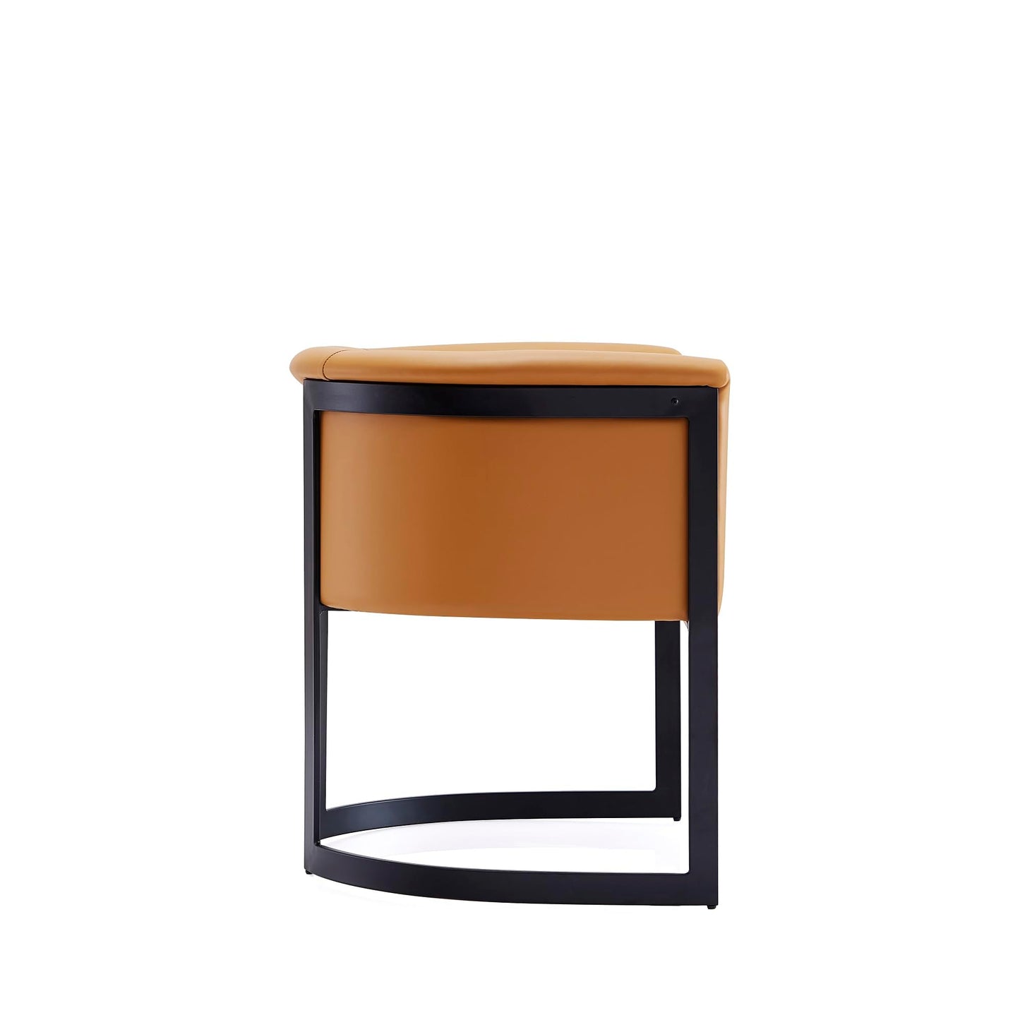 Manhattan Comfort Corso Faux Leather Upholstered Dining Chair, Barrel-Style Foam Padded Seat, Unique Geometric Metal Frame, Fully Assembled Accent Furniture, Tan