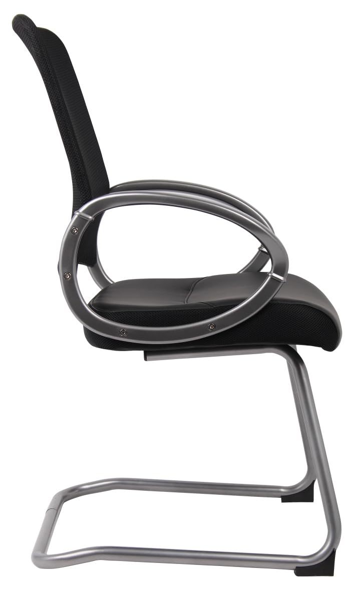 Boss Office Products Mesh Back Guest Chair with Pewter Finish in Black, 250 lb.