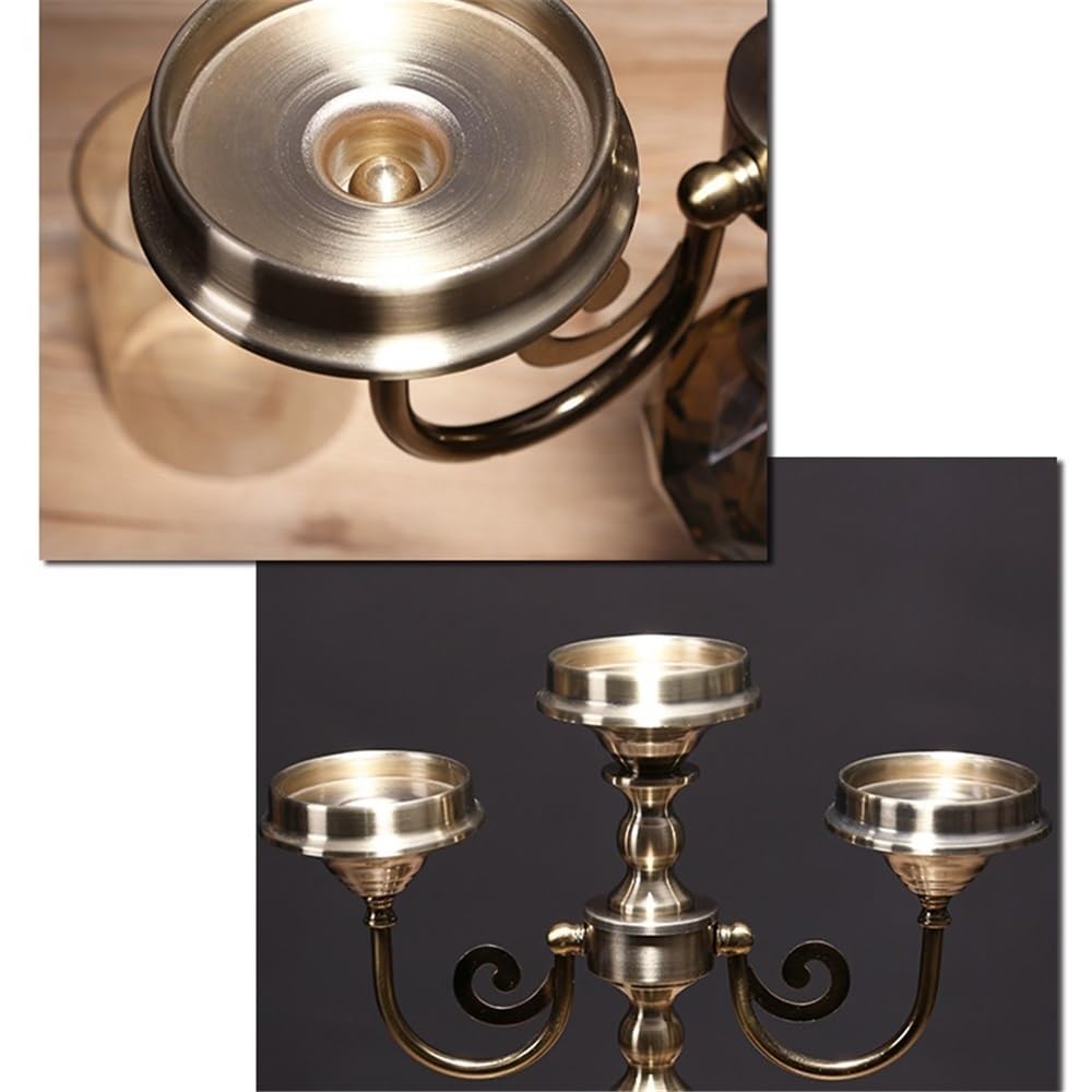cfycfy987 Candelabra Retro Metal Glass Three-Head Candlestick Light Luxury Home Decoration Ornaments Candle Holder Candle Sticks Holder(Small)