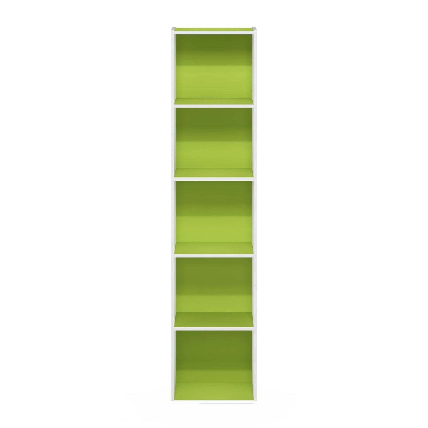Furinno PASIR Book Shelf, 5-Tier Modern Bookshelf, Open Shelves Bookcase 9 x 12 x 52, Easy Assembly, for Living Room, Bedroom, Home Office, Green/White