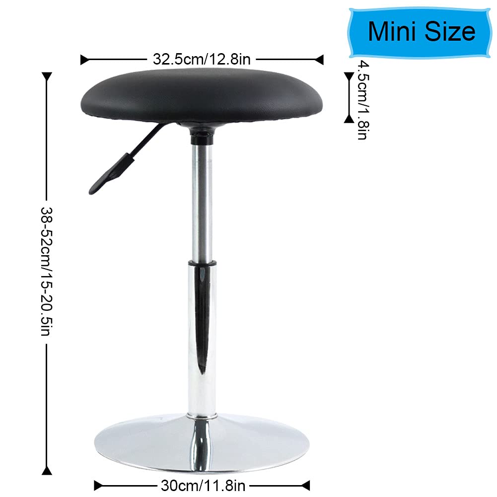FURWOO Short Round Spa Stool Height Adjustable Swivel Bench for Bedroom Living Room Black PU Leather