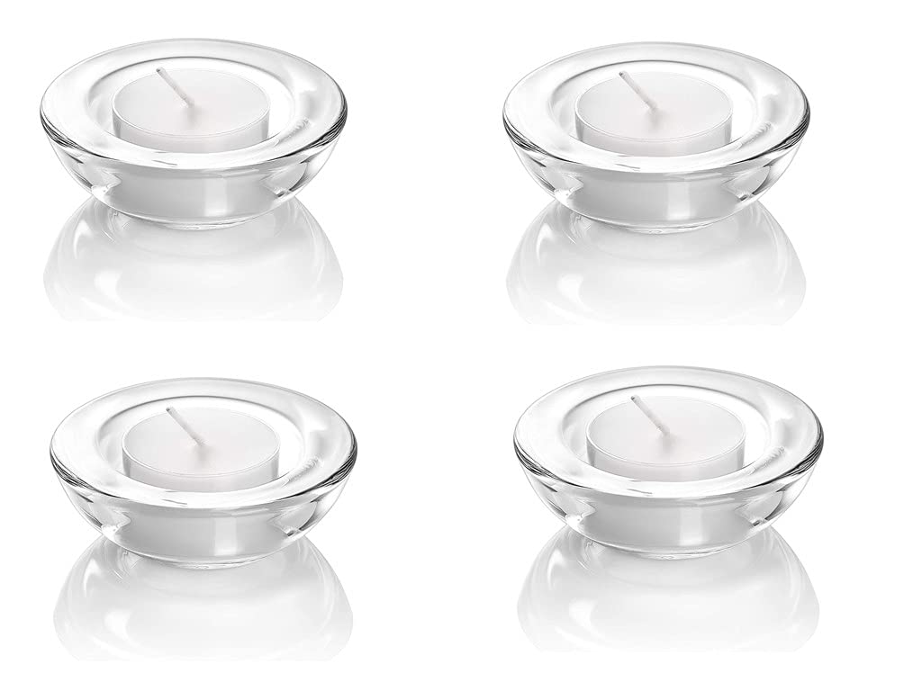 4 Pack,Clear Tealight Candle Holders, 3" Round Chunky Glass Candle Holder