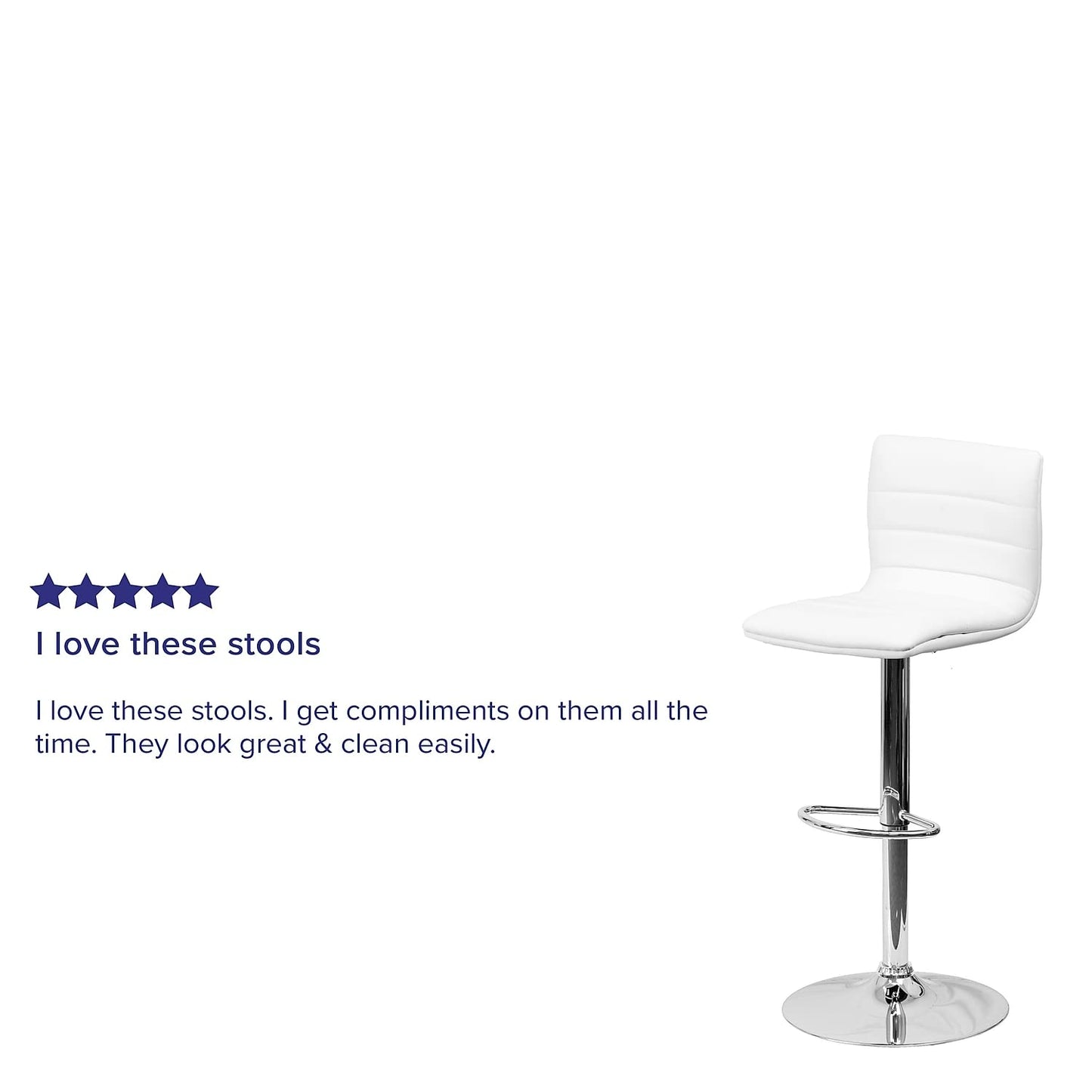 Flash Furniture Vincent 2 Pack Modern White Vinyl Adjustable Bar Stool with Back, Counter Height Swivel Stool with Chrome -Pedestal Base