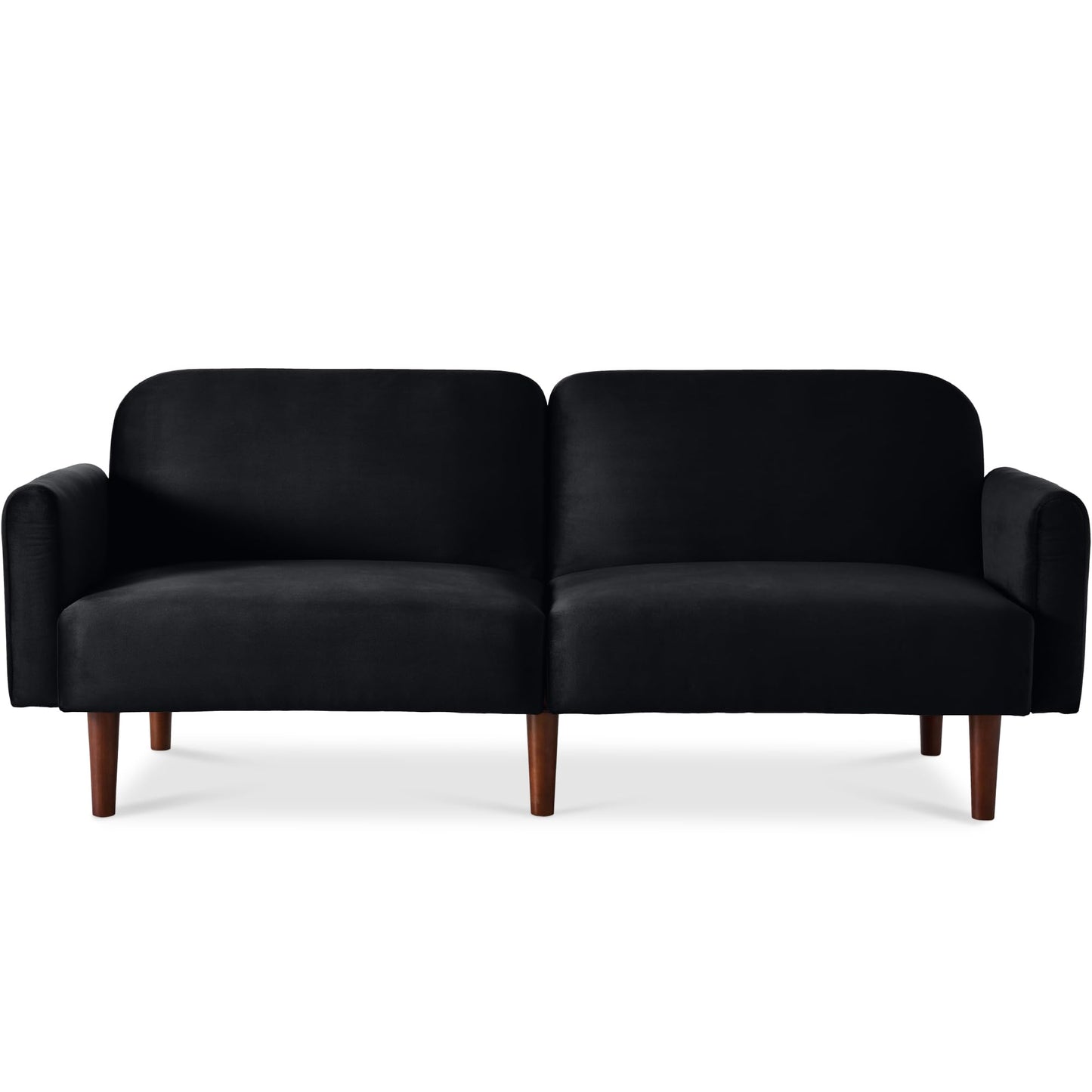 Best Choice Products 77" Mid Century Modern Velvet Loveseat Sofa, Couch, Convertible Sofa Sleeper Bed w/Real Wood, Removable Armrest - Onyx Black