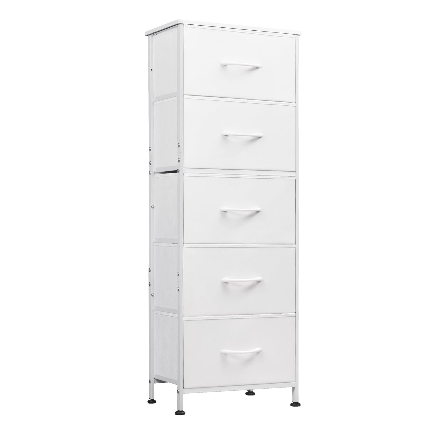 WLIVE Fabric Dresser, 5-Drawer Tall Dressers for Bedroom, Storage Dresser Organizer with Fabric Bins, Wood Top, Sturdy Steel Frame, Chest of Drawers for Closet, Hallway, White