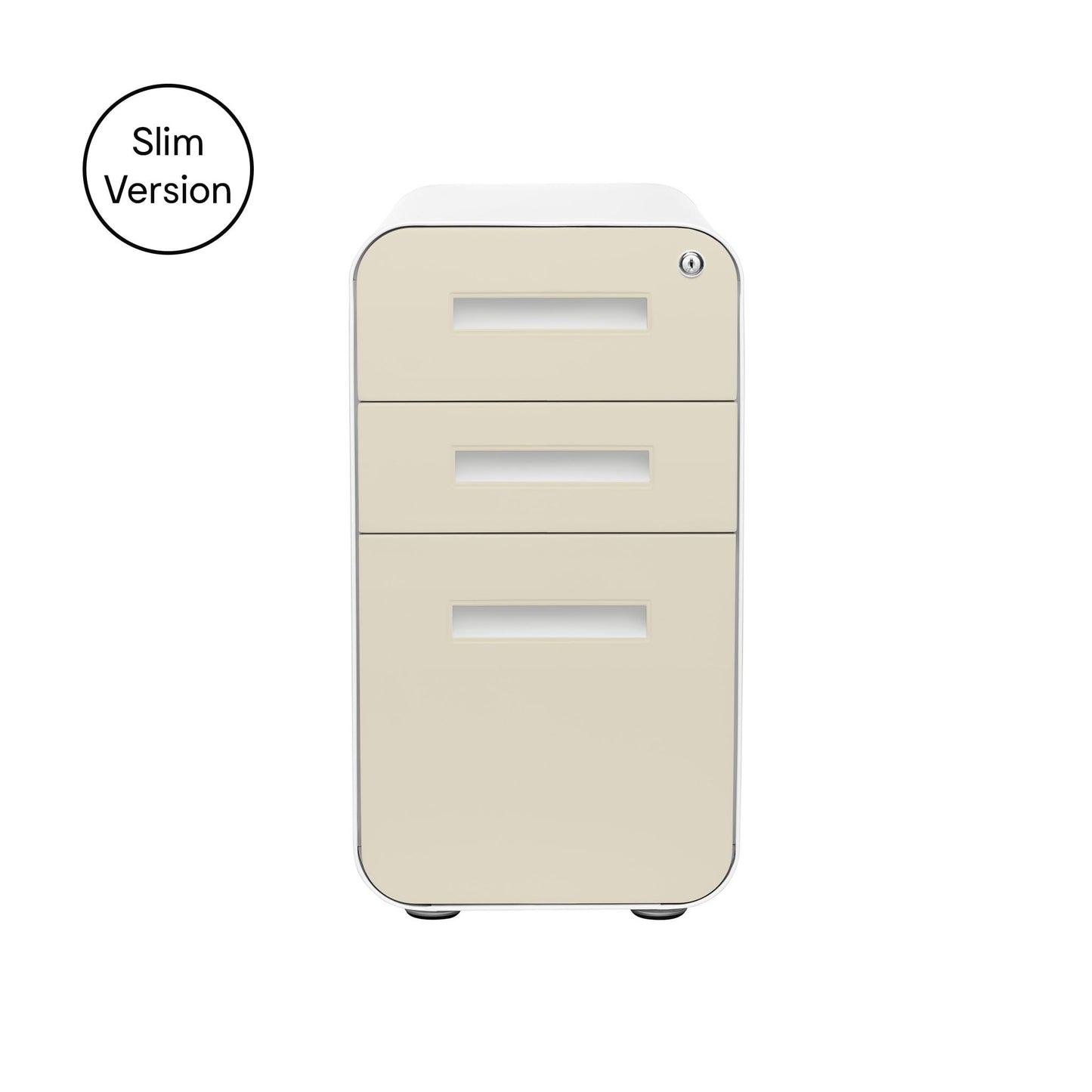 Laura Davidson Furniture Stockpile Slim 3-Drawer Mobile File Cabinet with Lock - Under Desk Metal Filing Cabinet, Legal/Letter File Folders, Wheels & Stationary Feet, Assembled, Ivory Faceplate