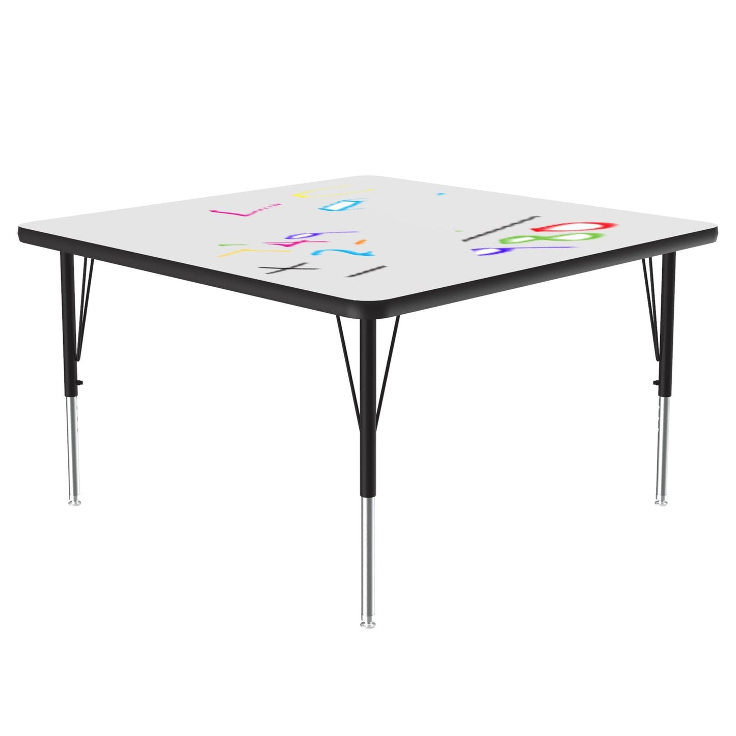 Correll 48"x48" Square, Classroom Dry Erase/Markerboard Top Activity Table, Height Adjustable (19"-29), White Durable High Pressure Laminate, School Furniture, Made in The USA